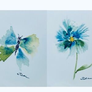 Set of 10 Watercolor Print Cards - Whimsical Flower Butterfly